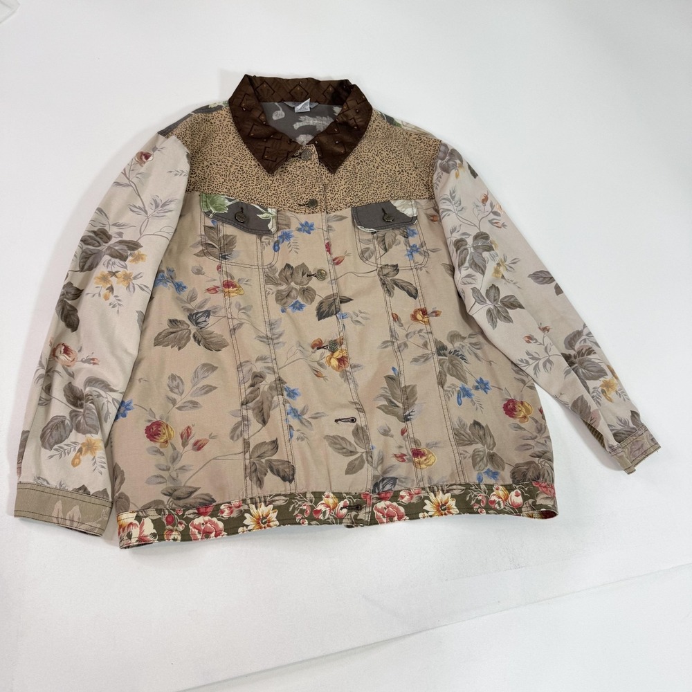 Stonebridge Jacket Womens 2XL Multicolor Patchwork Floral Cotton Snap Button